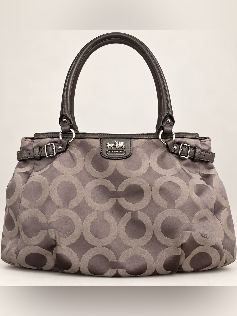 Coach Madison Op Art Kara Carryall 22344 Gray Silver Signature Shoulder Bag